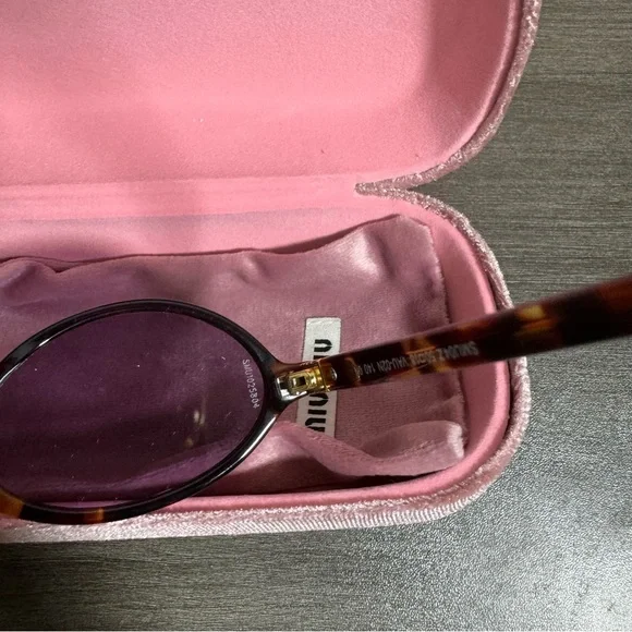 Miu Miu Tortoiseshell Oval Sunglasses with Purple Lenses - Picture 7 of 8